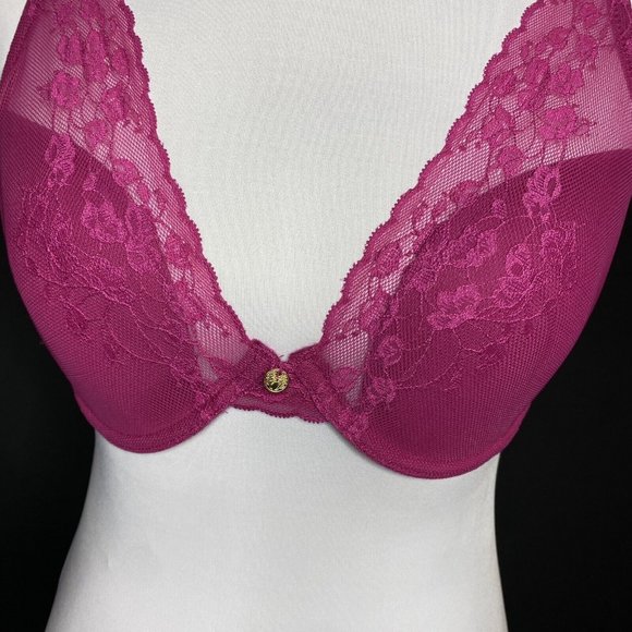 Natori Flowers Bra 30DD Magenta Pink Cherry Blossom Convertible Contour Padded - Picture 4 of 14